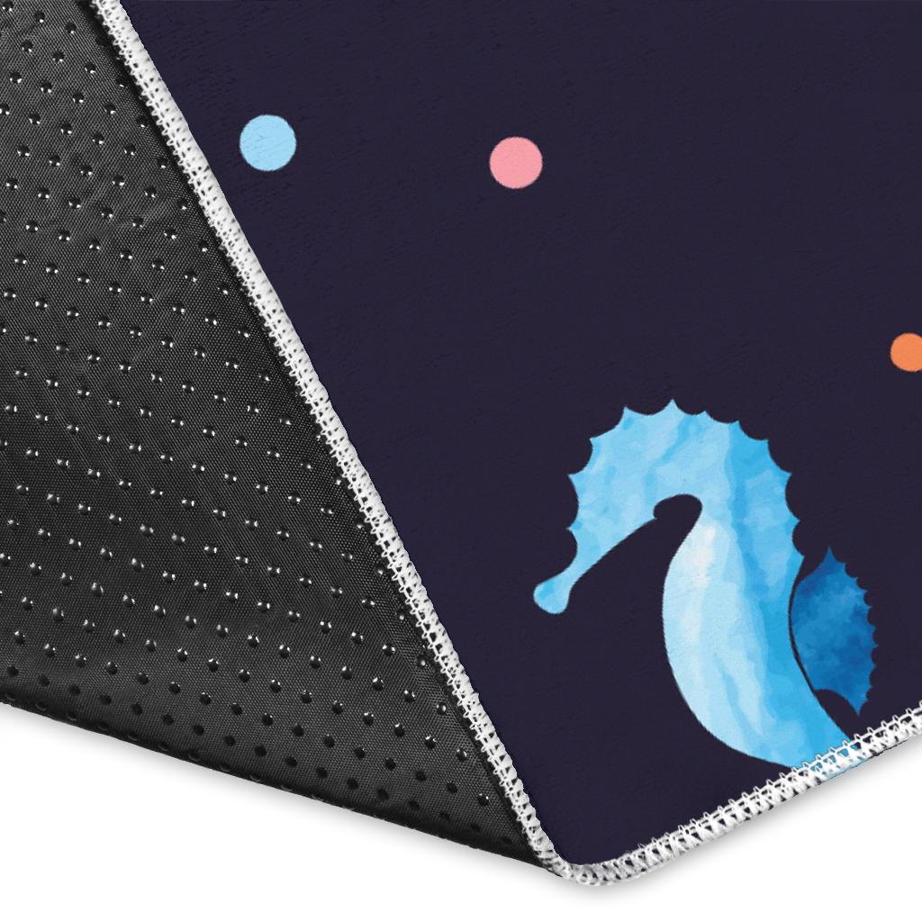 Watercolor colorful seahorse pattern Area Rug