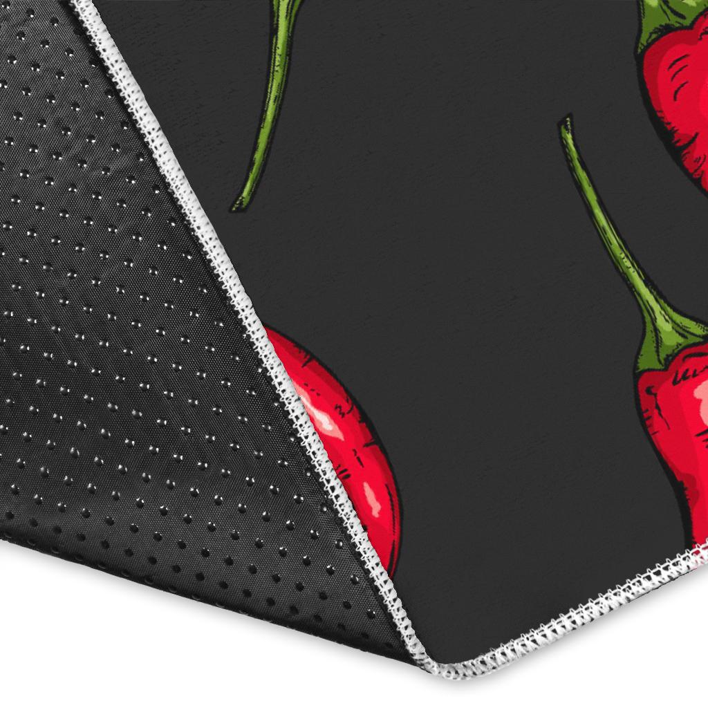 Chili peppers pattern black background Area Rug