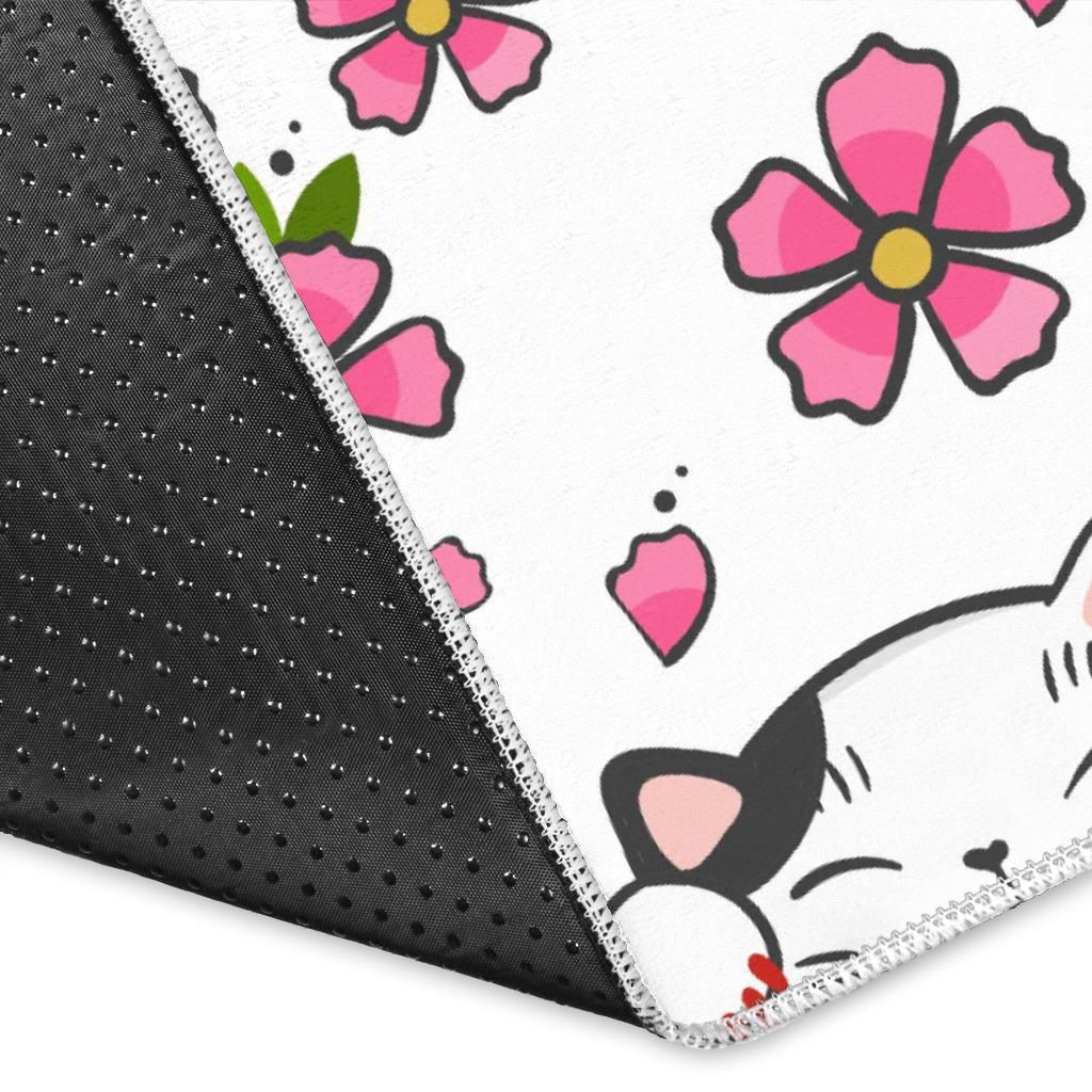 Meneki Neko Lucky Cat Sakura Flower Pattern Area Rug