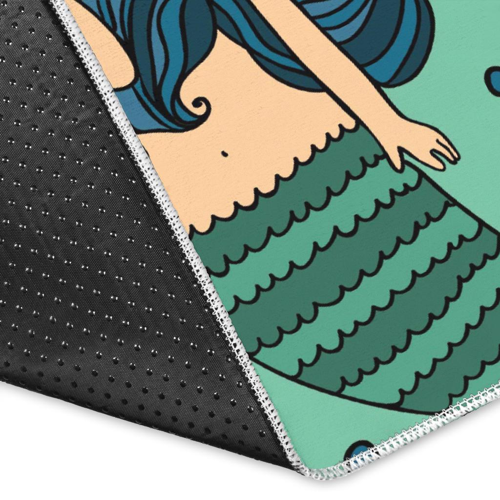 Mermaid Pattern Green Background Area Rug