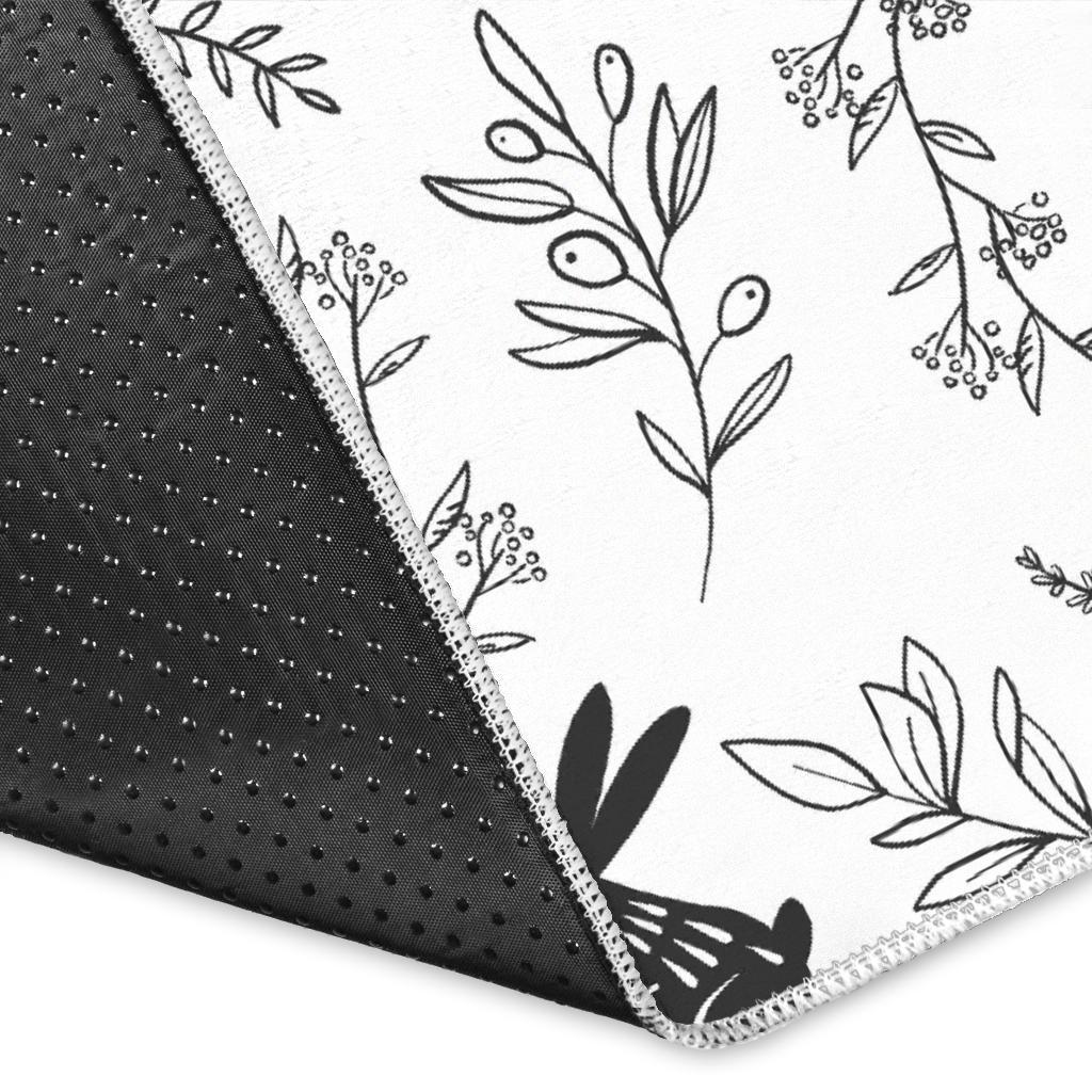 Crows floral wreath rabbit pattern Area Rug