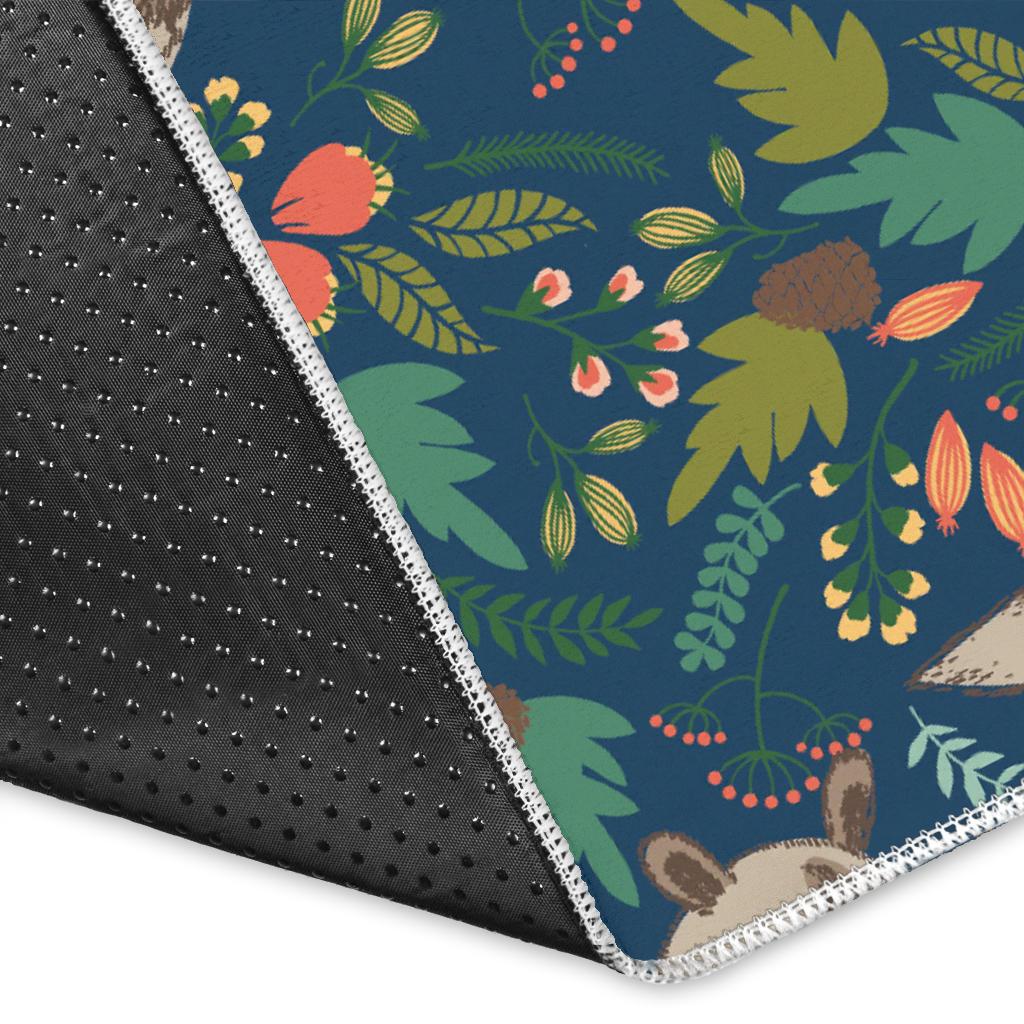 Raccoon tropical leaves pattern Area Rug