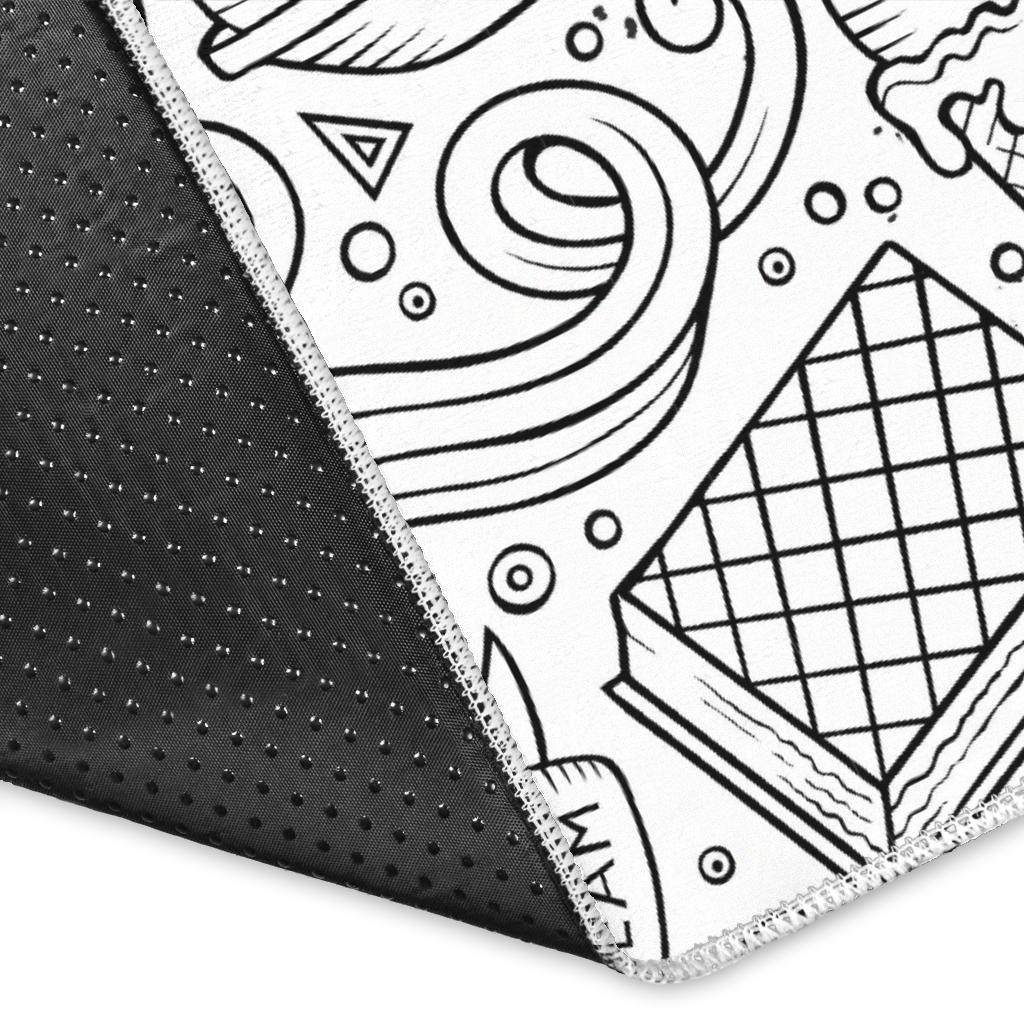 Cartoon hand drawn ice cream black white Area Rug