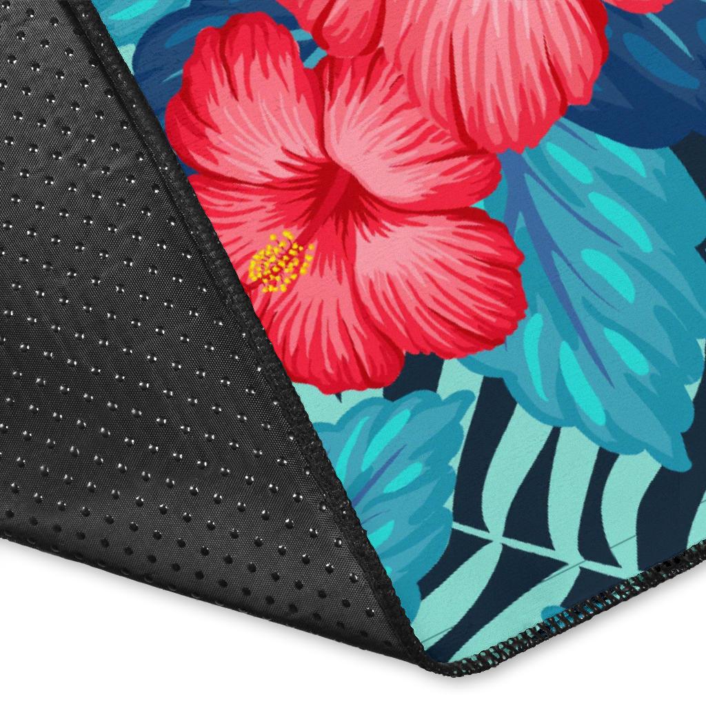 Red Hibiscus Pattern Print Design HB02 Area Rugs