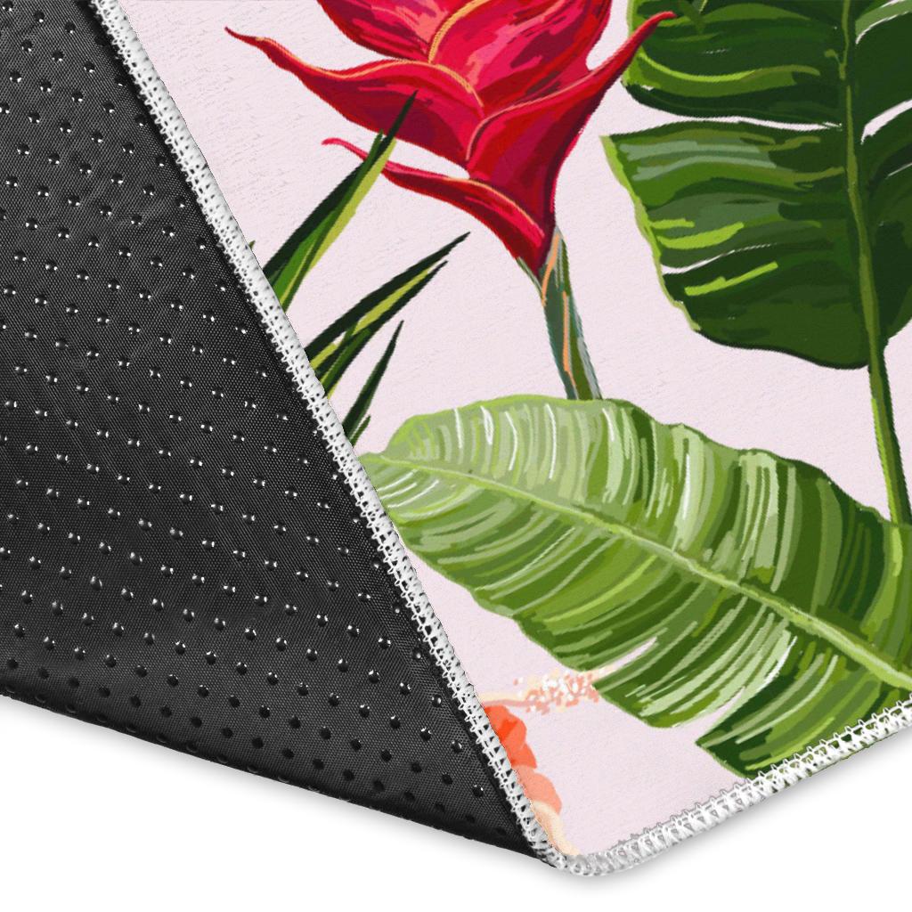 Heliconia Hibiscus Leaves Pattern Area Rug