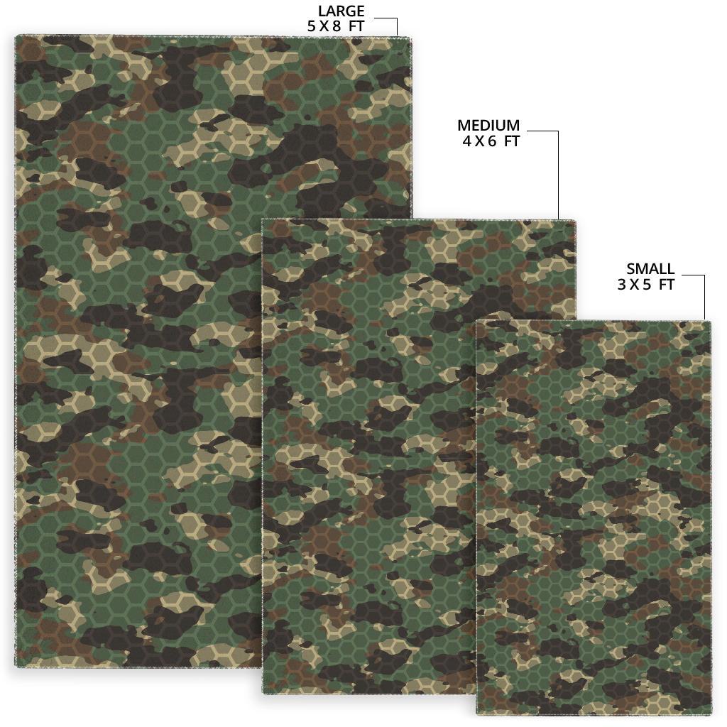 Green Camo Camouflage Honeycomb Pattern Area Rug