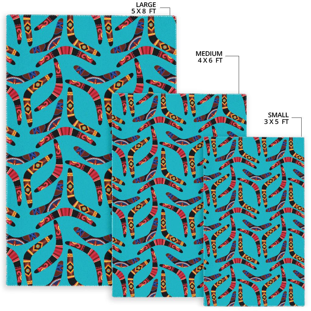 Boomerang Australian aboriginal ornament blue background Area Rug
