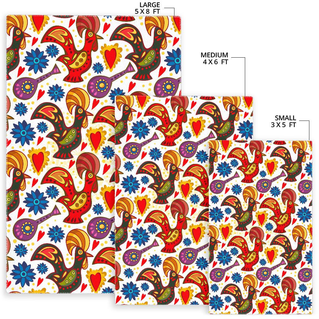Colorful Rooster Chicken Guitar Pattern Area Rug