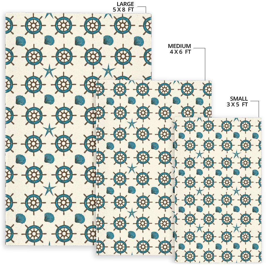 Nautical Steering Wheel Rudder Shell Pattern Area Rug