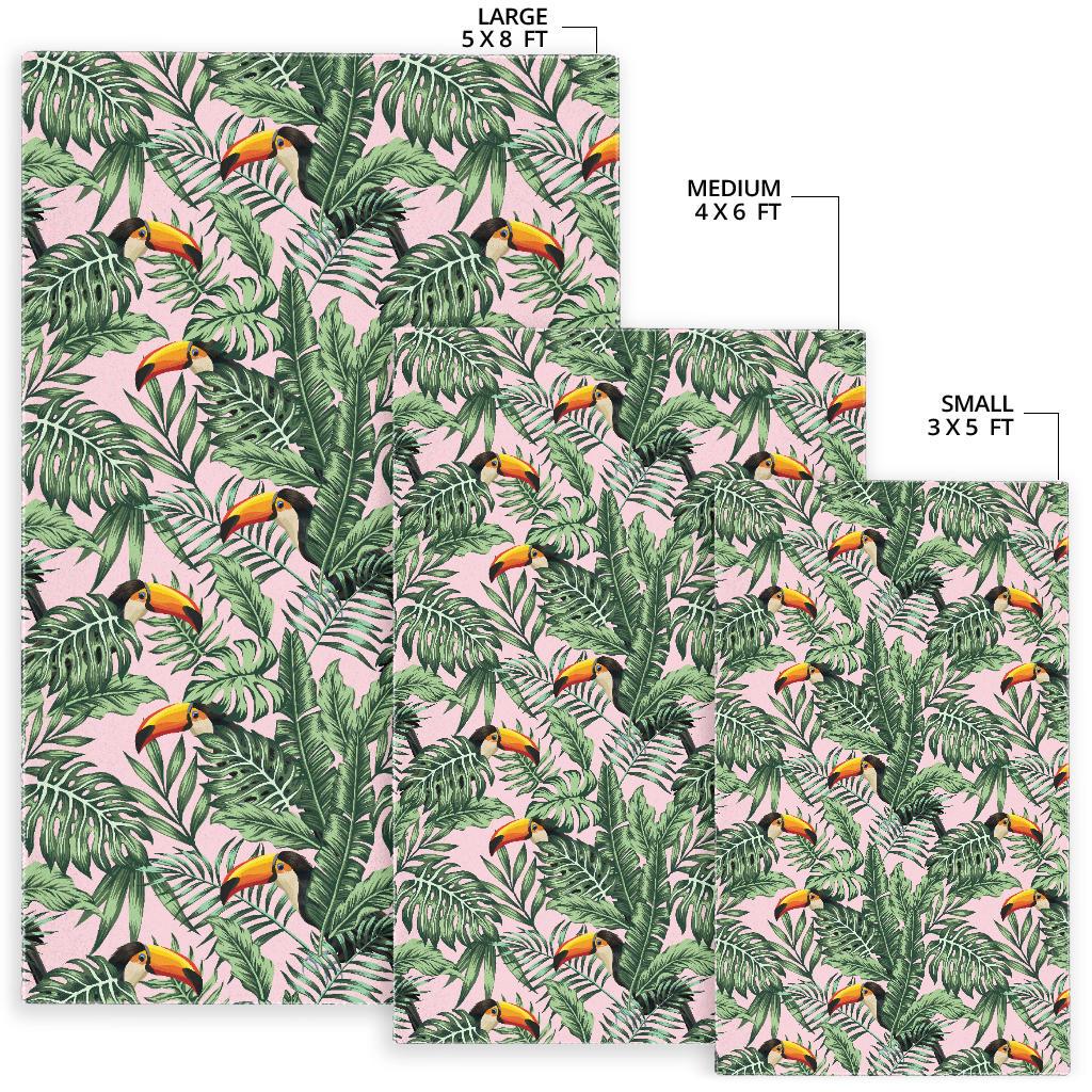 Toucan tropical green jungle palm pattern Area Rug