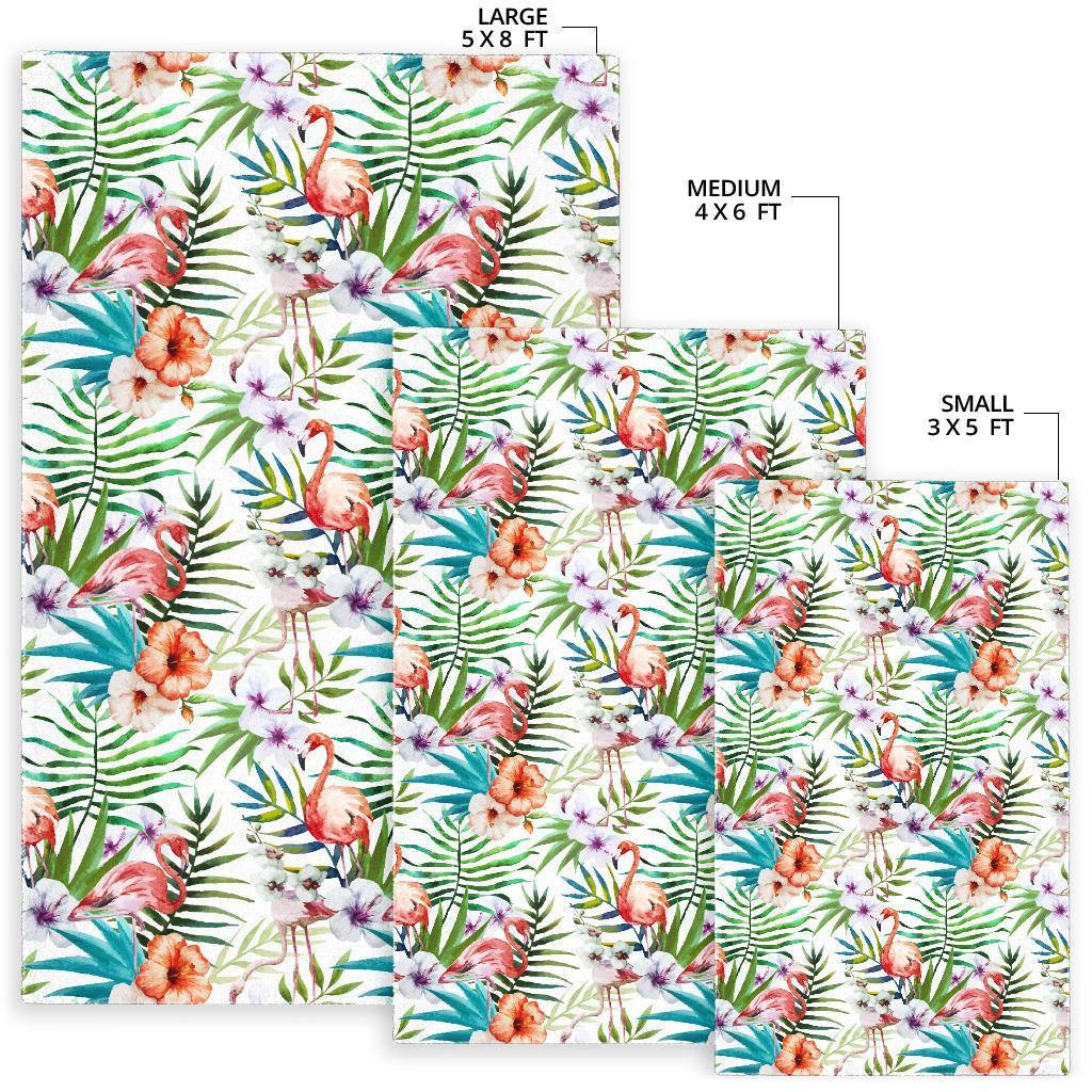 Flamingo Flower Leaves Pattern Area Rug