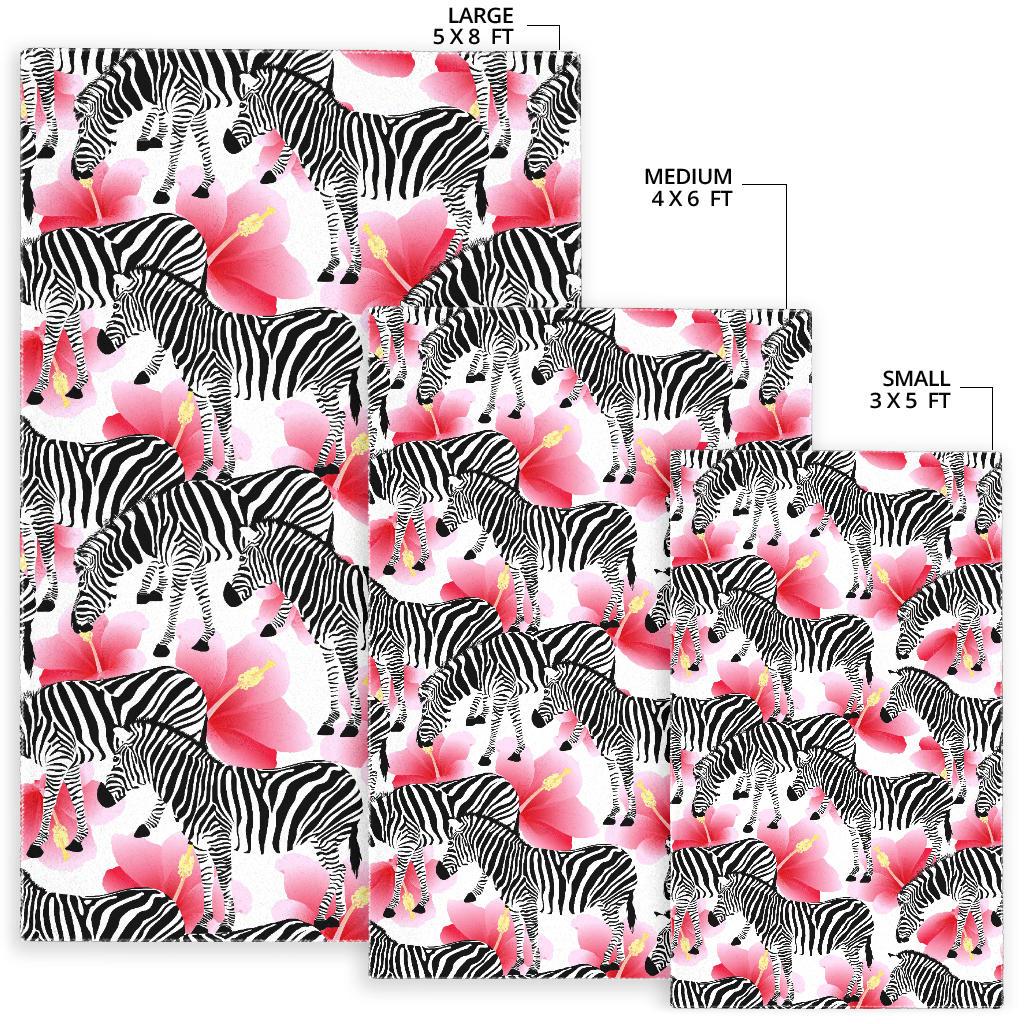 Zebra Red Hibiscus Pattern Area Rug