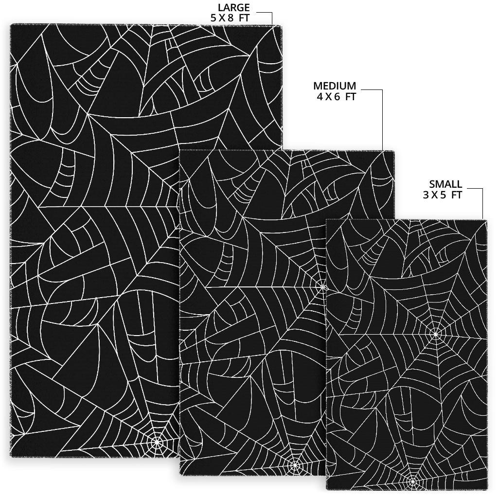 Spider web pattern Black background white cobweb Area Rug