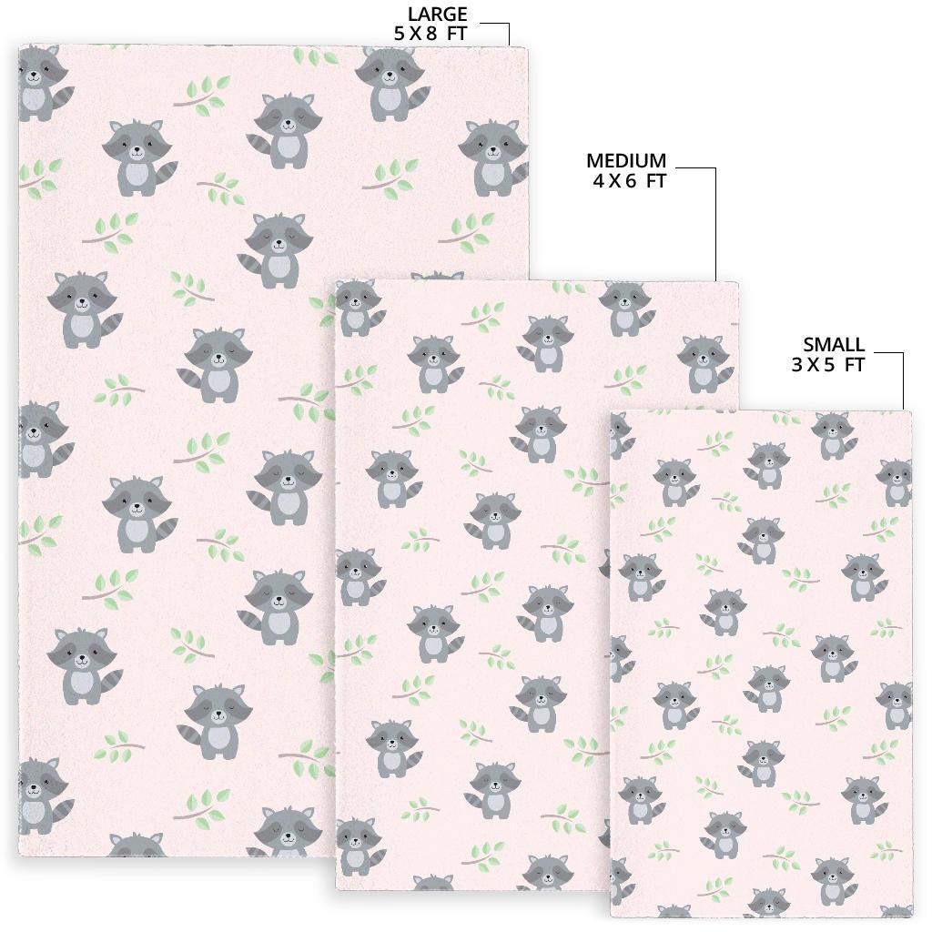 cute raccoons leaves pattern Area Rug
