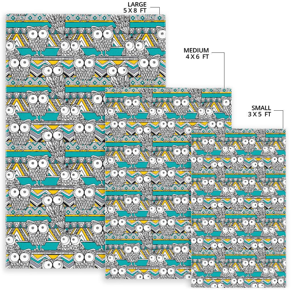 Owl Pattern Green Background Area Rug