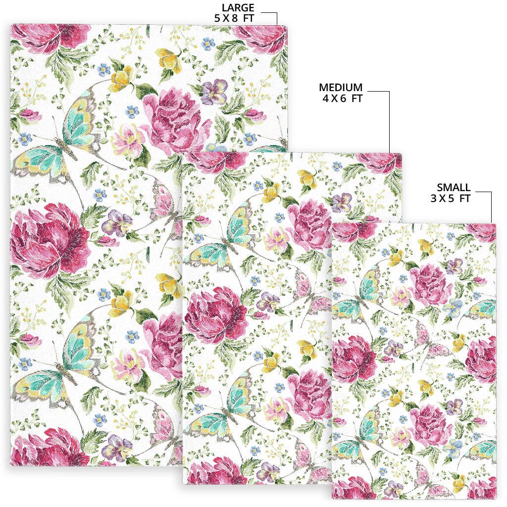 Hand drawn butterfly rose Area Rug