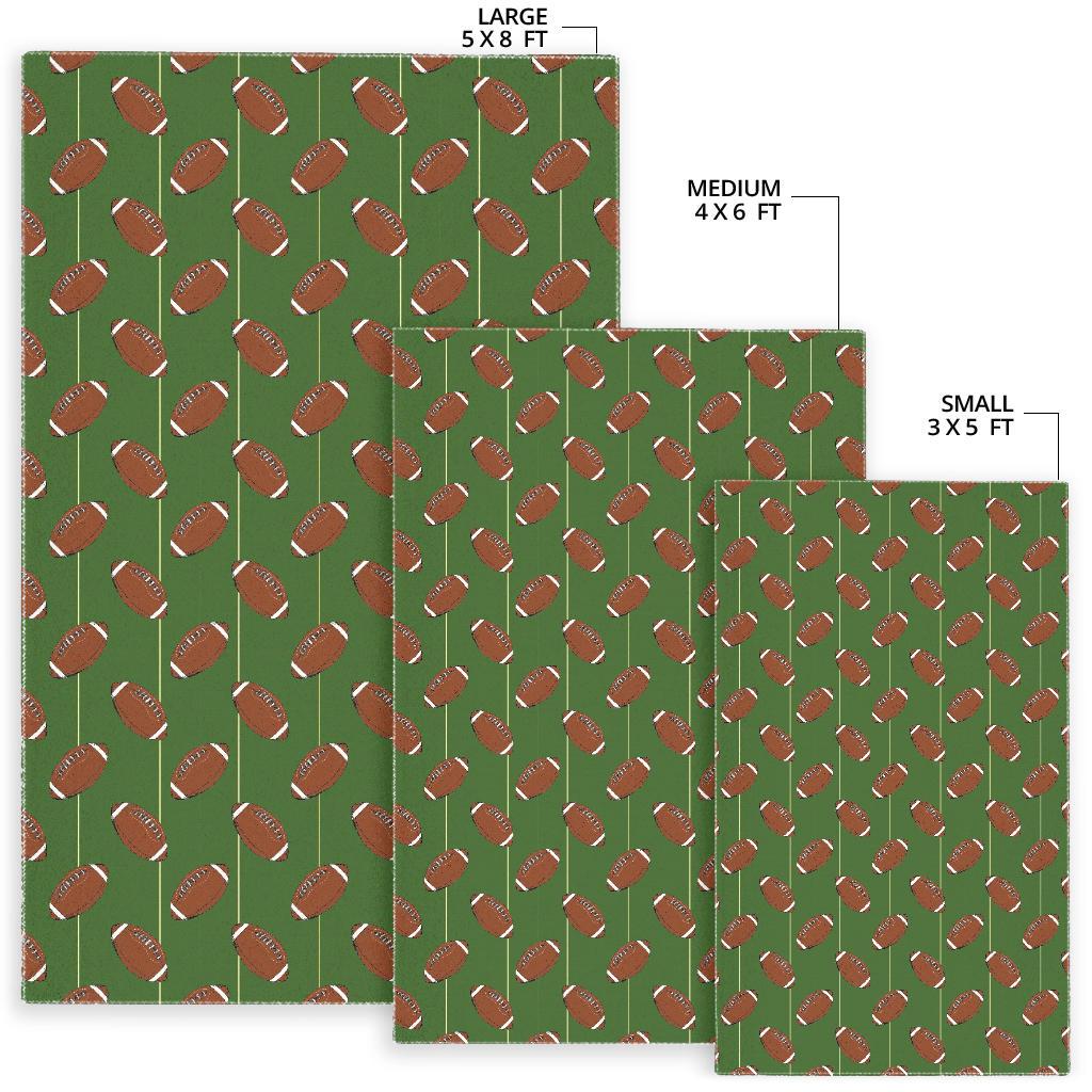 American Football Ball Pattern Green Background Area Rug