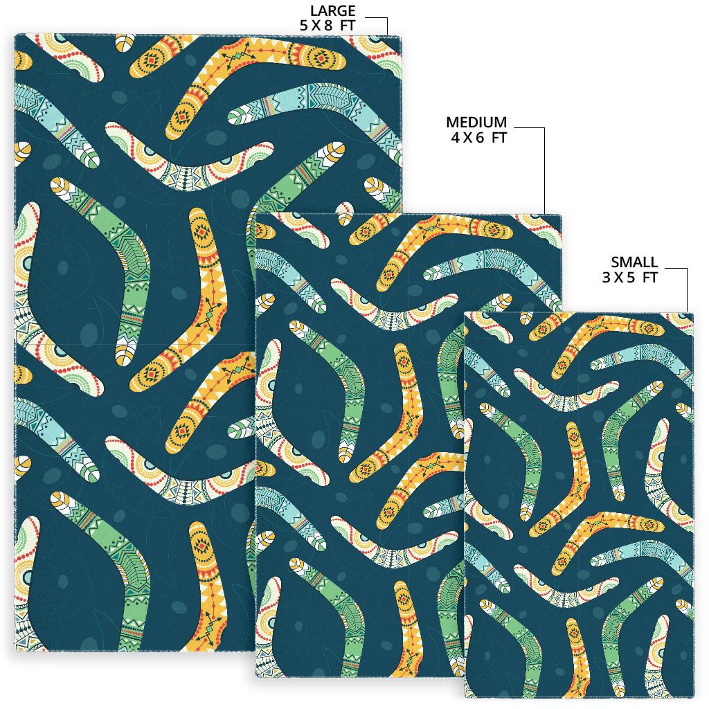 Boomerang Aboriginal Pattern Dark Background Area Rug