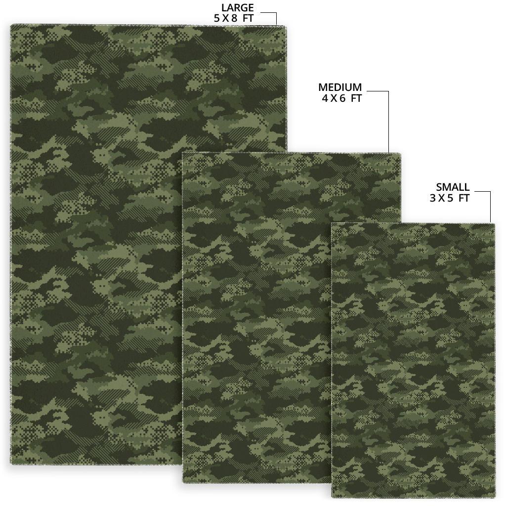 Digital Green camo camouflage pattern Area Rug