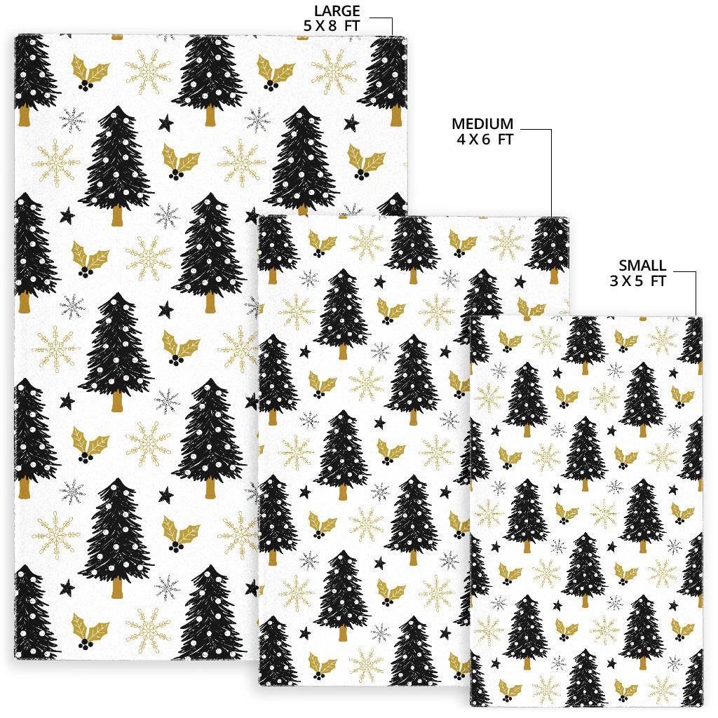 Christmas tree holly snow star pattern Area Rug
