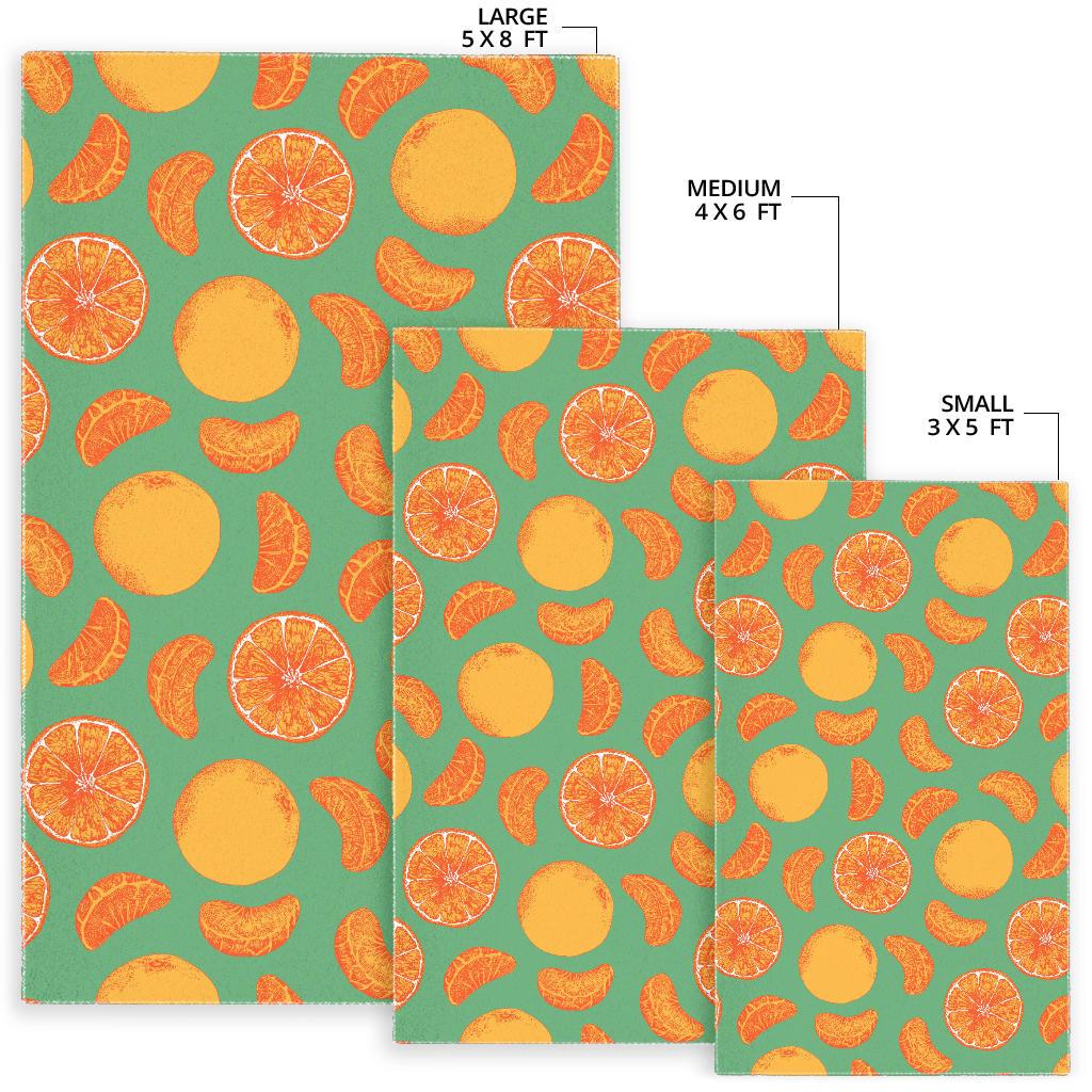 orange fruit pattern green background Area Rug