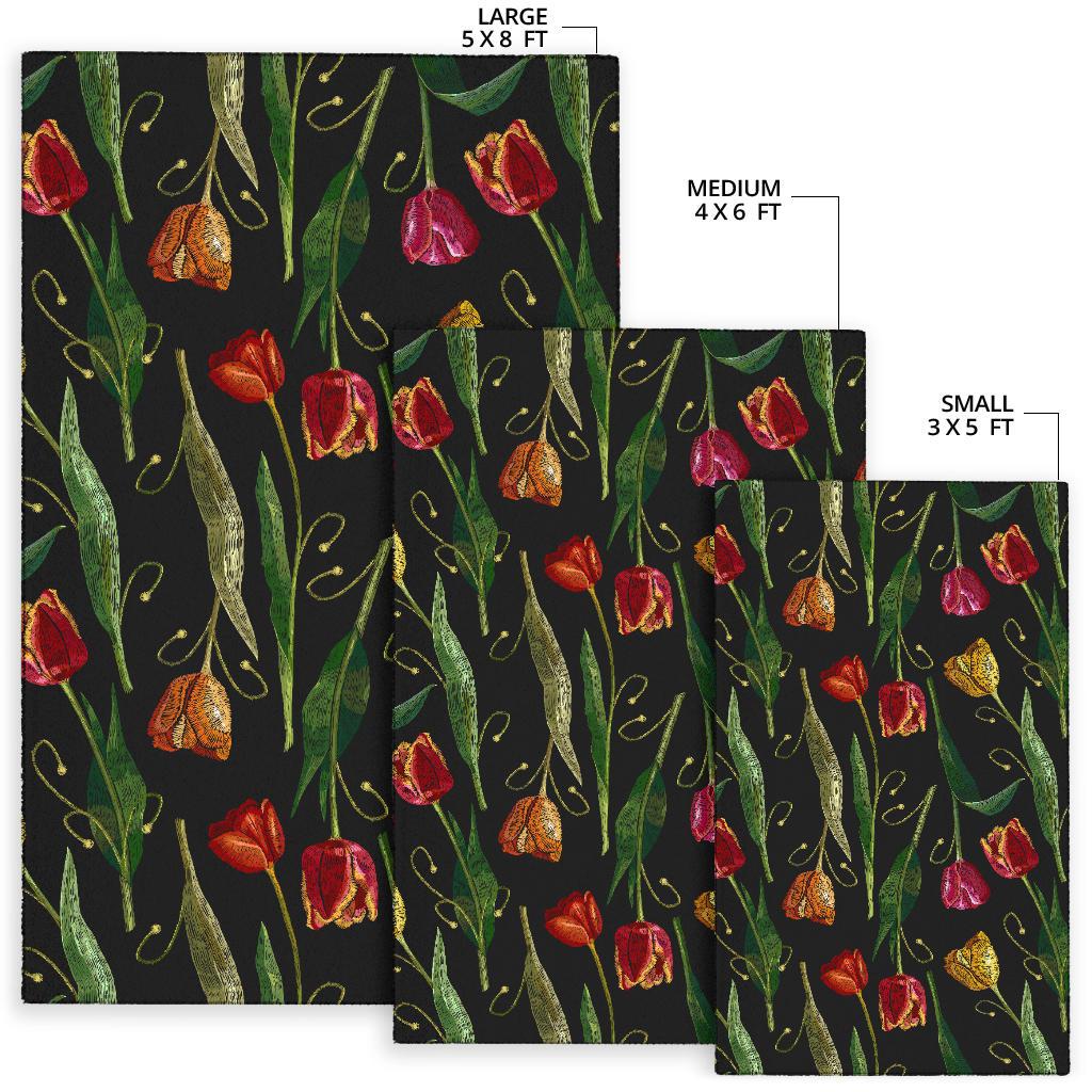 Tulip Embroidered Pattern Print Design TP01 Area Rugs