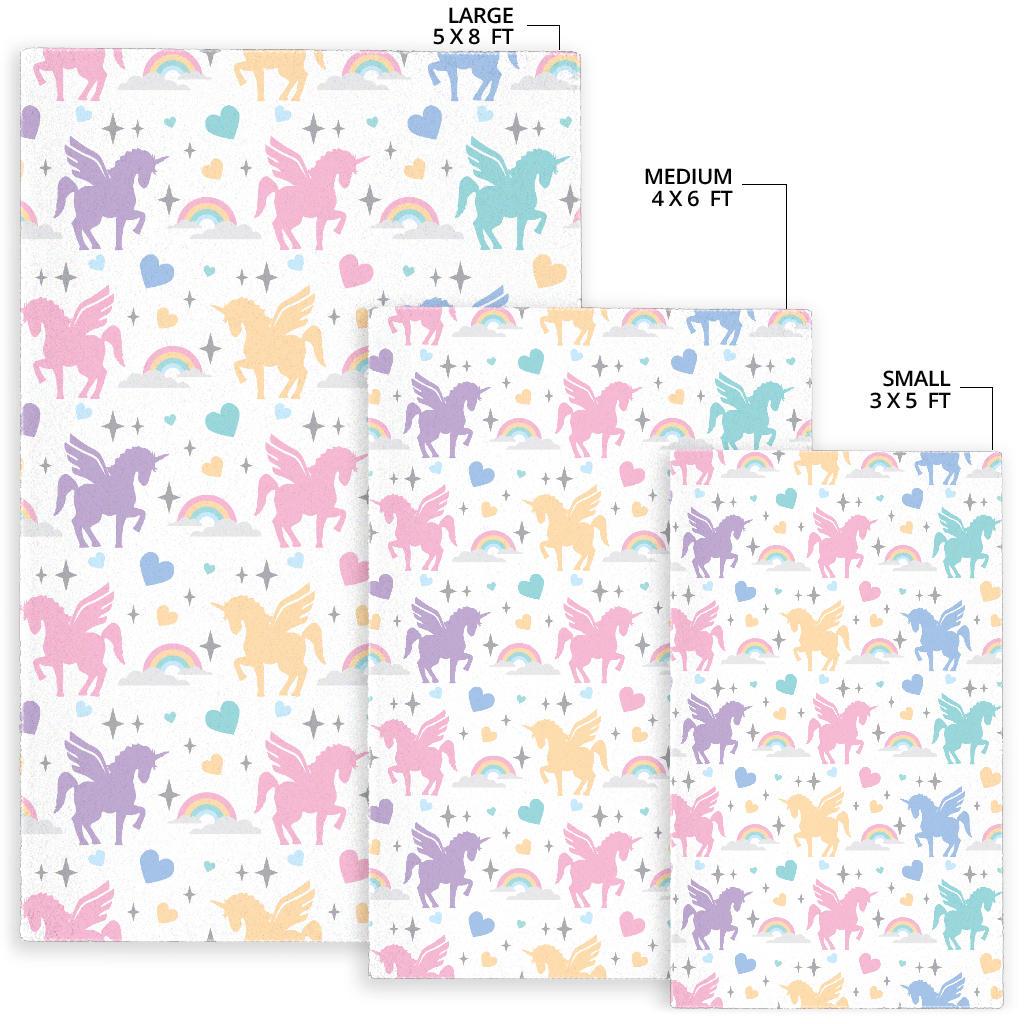 colorful unicorn rainbow heart pattern Area Rug