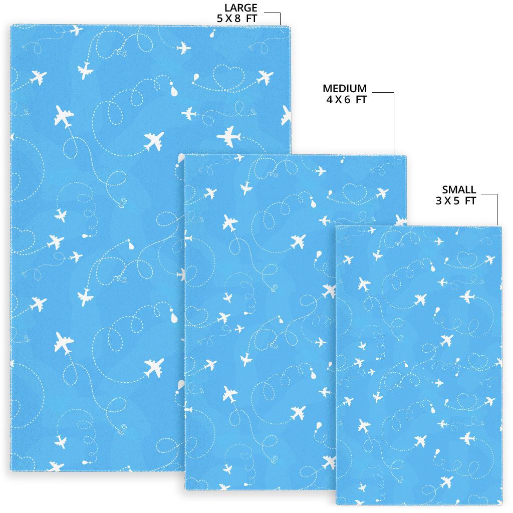 Airplane Pattern Blue Backgroung Area Rug