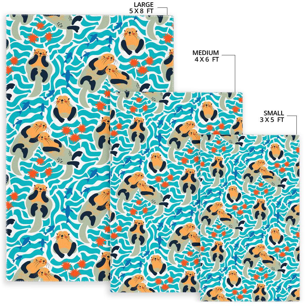 Cute sea otters fishe sea urchin pattern Area Rug