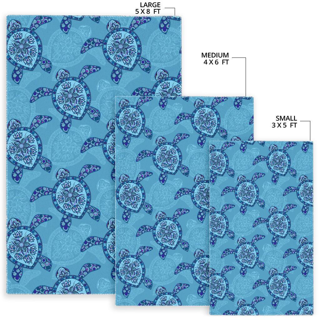 Sea Turtle Blue Tribal Pattern Area Rug