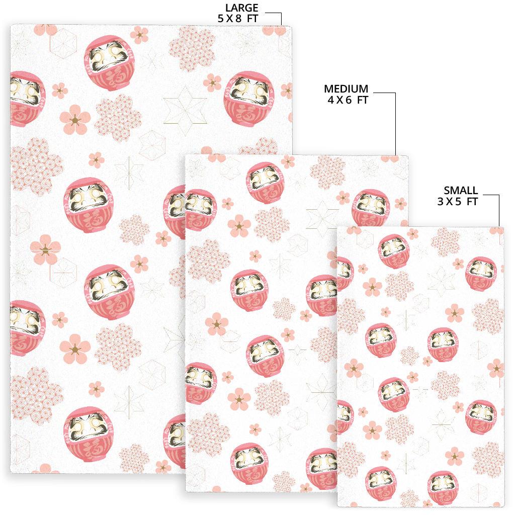 Daruma japanese wooden doll cherry blossom flower pattern Area Rug