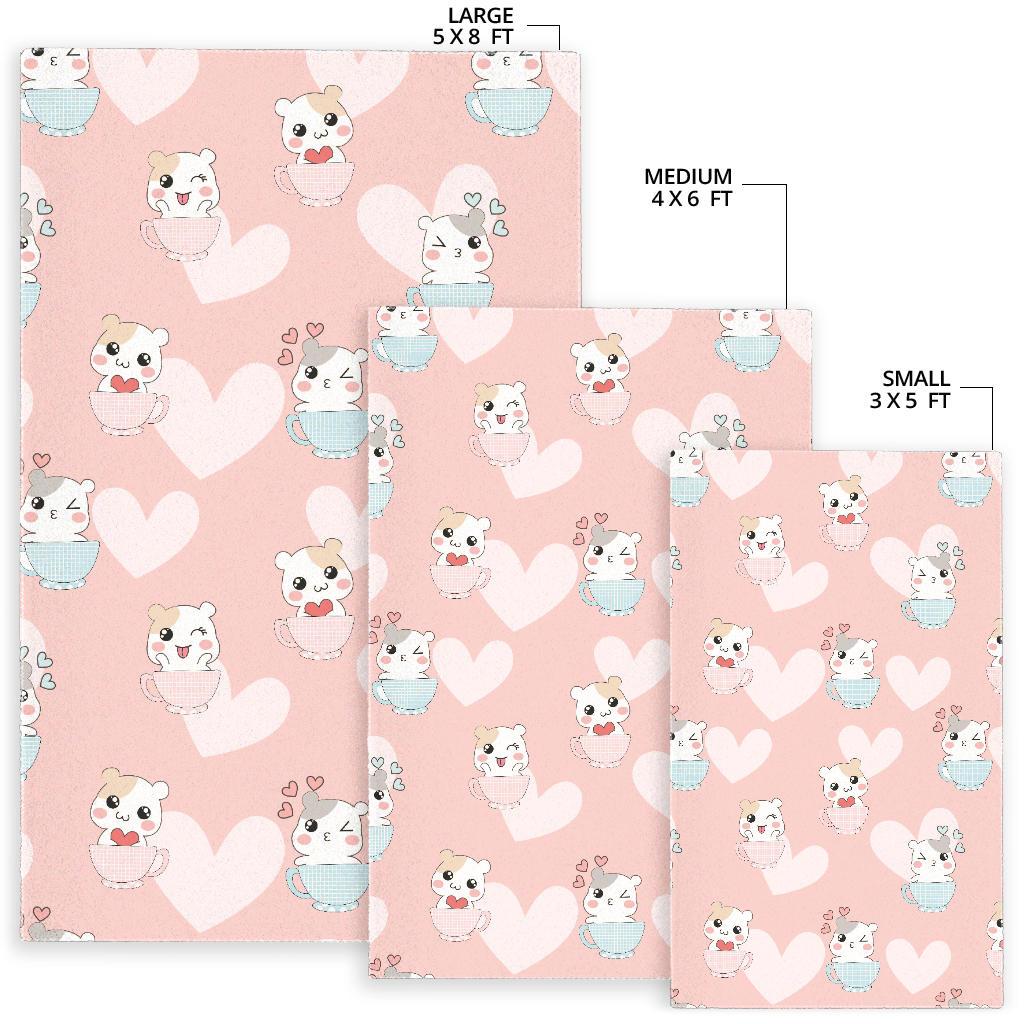 Hamster in Cup Heart Pattern Area Rug