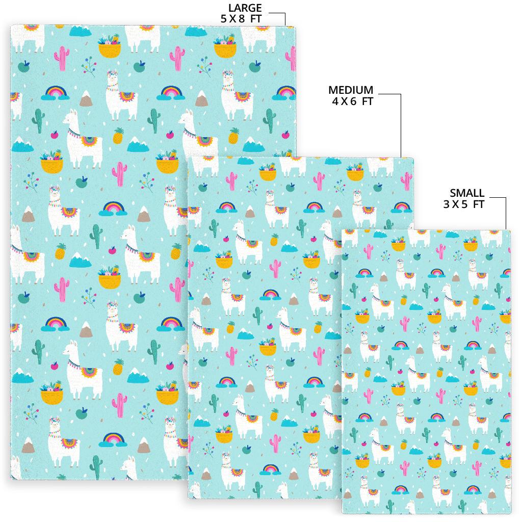 Llama alpaca cactus leaves pattern Area Rug