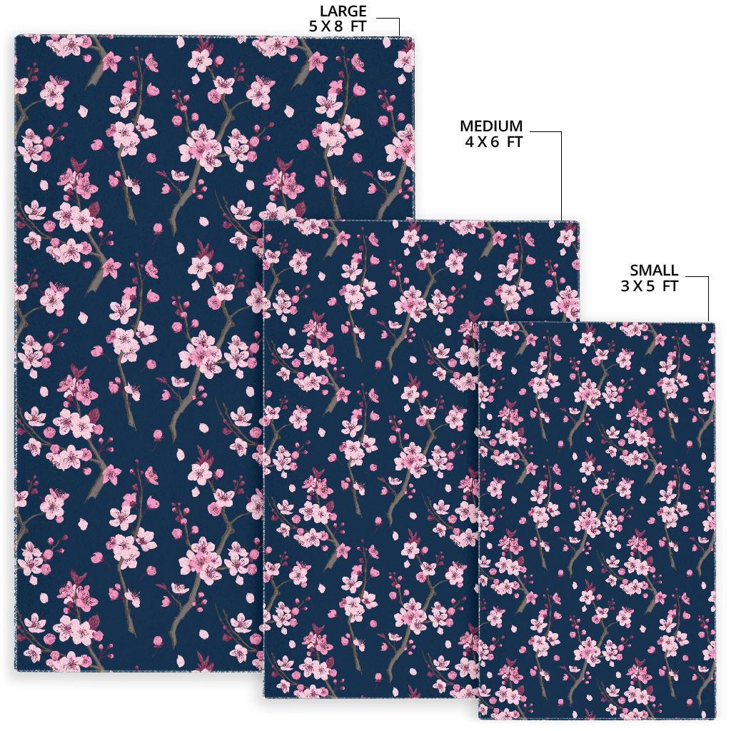 Pink sakura cherry blossom blue background Area Rug