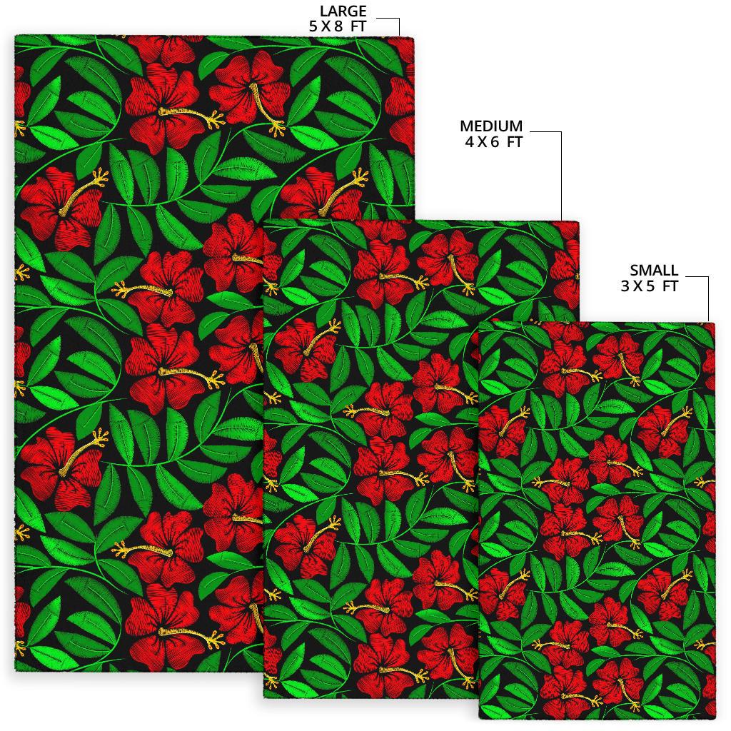Red Hibiscus Embroidered Pattern Print Design HB032 Area Rugs