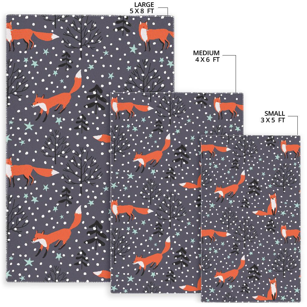Fox Snow Winter Pattern Area Rug