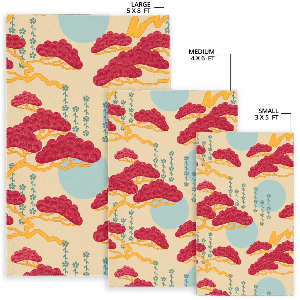 Red Bonsai gray sun japanese pattern Area Rug