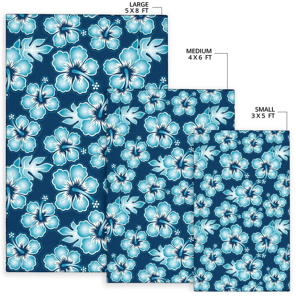 Blue Hibiscus Pattern Print Design HB011 Area Rugs