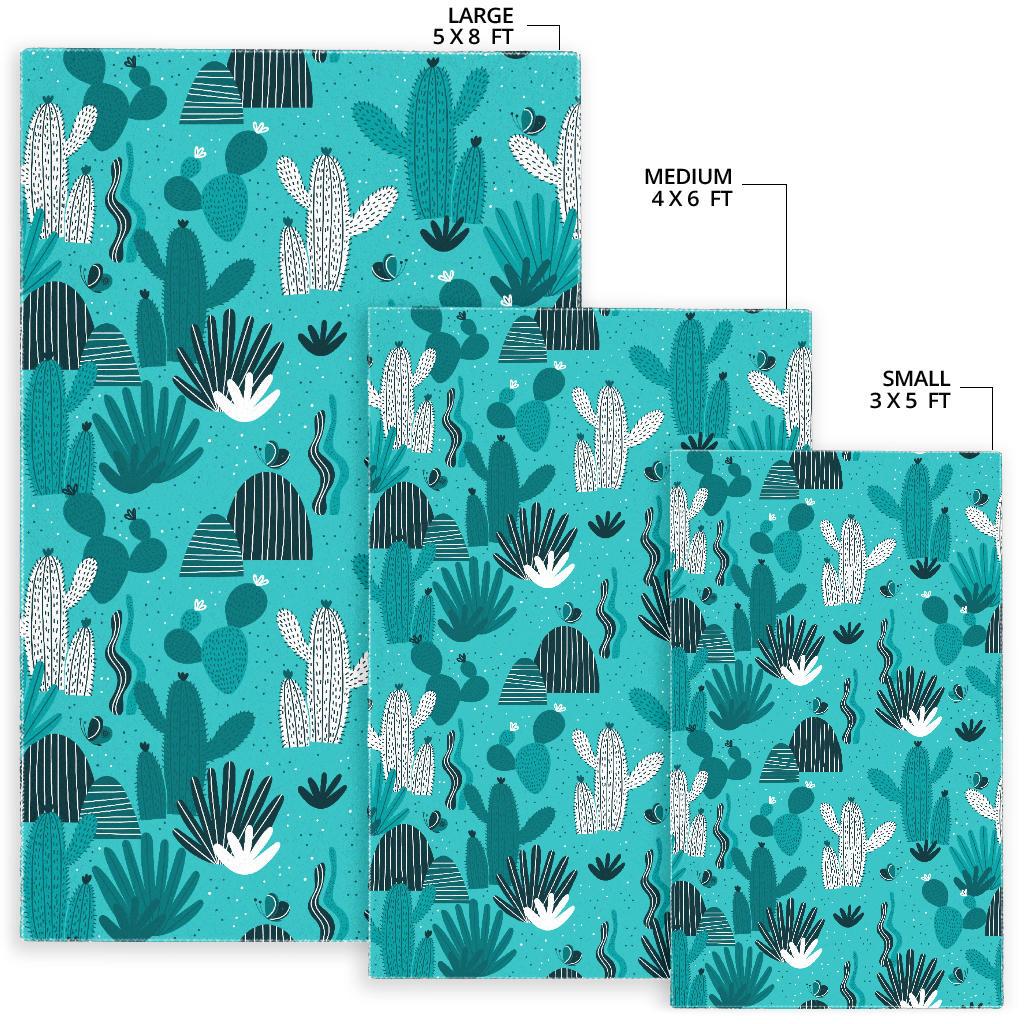 Green Cactus Pattern Area Rug