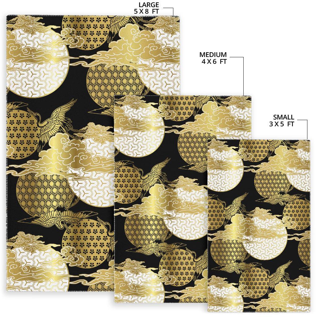 Gold Could Crane Japanese Pattern Area Rug