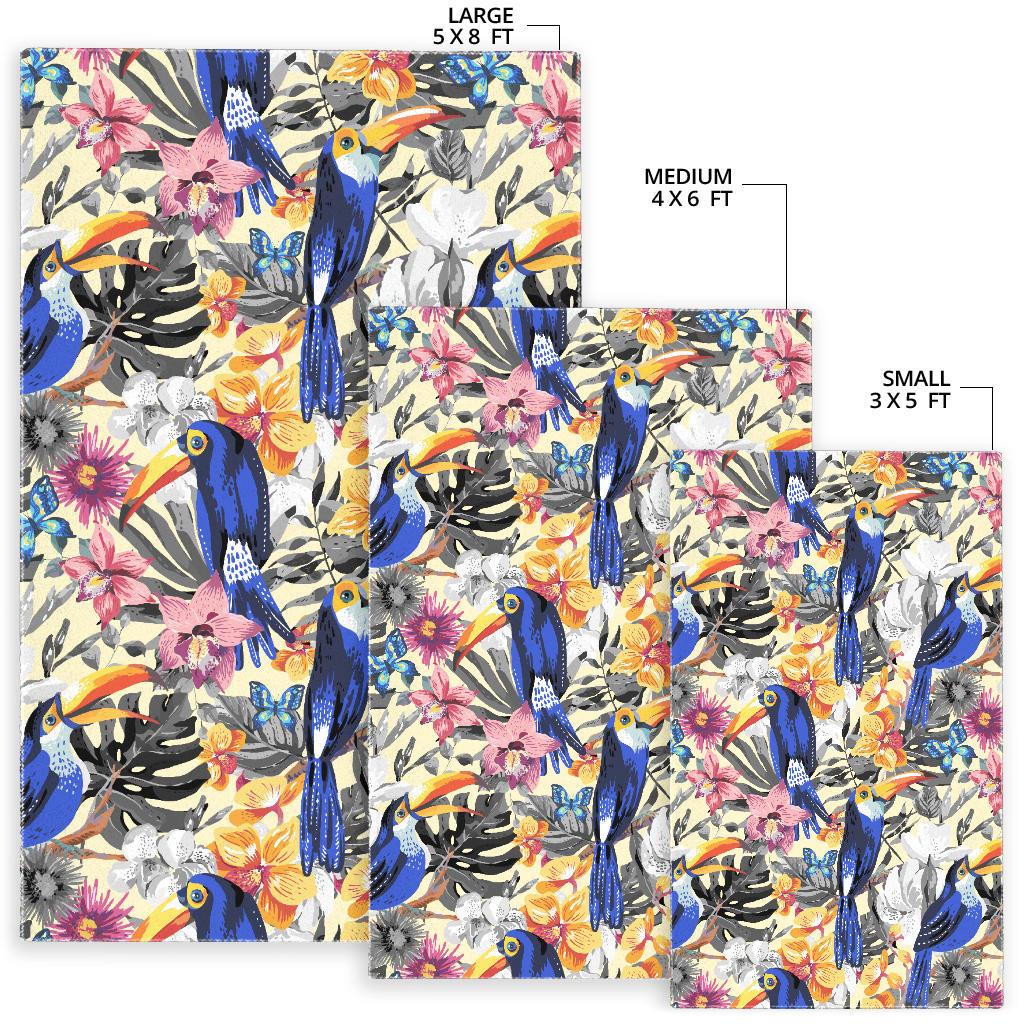 Toucan Leaves Flower Pattern Area Rug