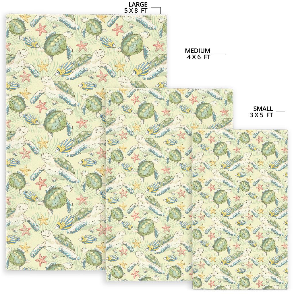 Hand drawn sea turtle fish pattern Area Rug