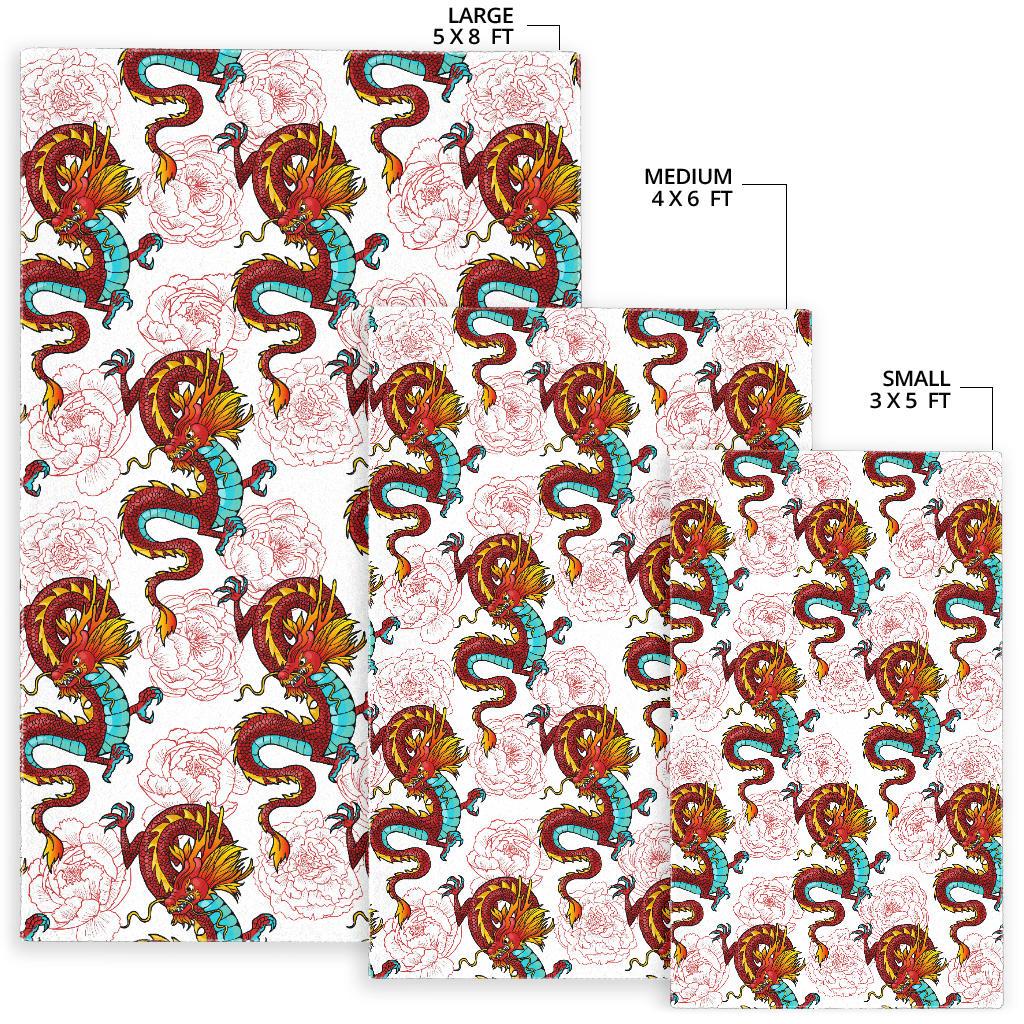 Red Dragon Hibiscus Pattern Area Rug