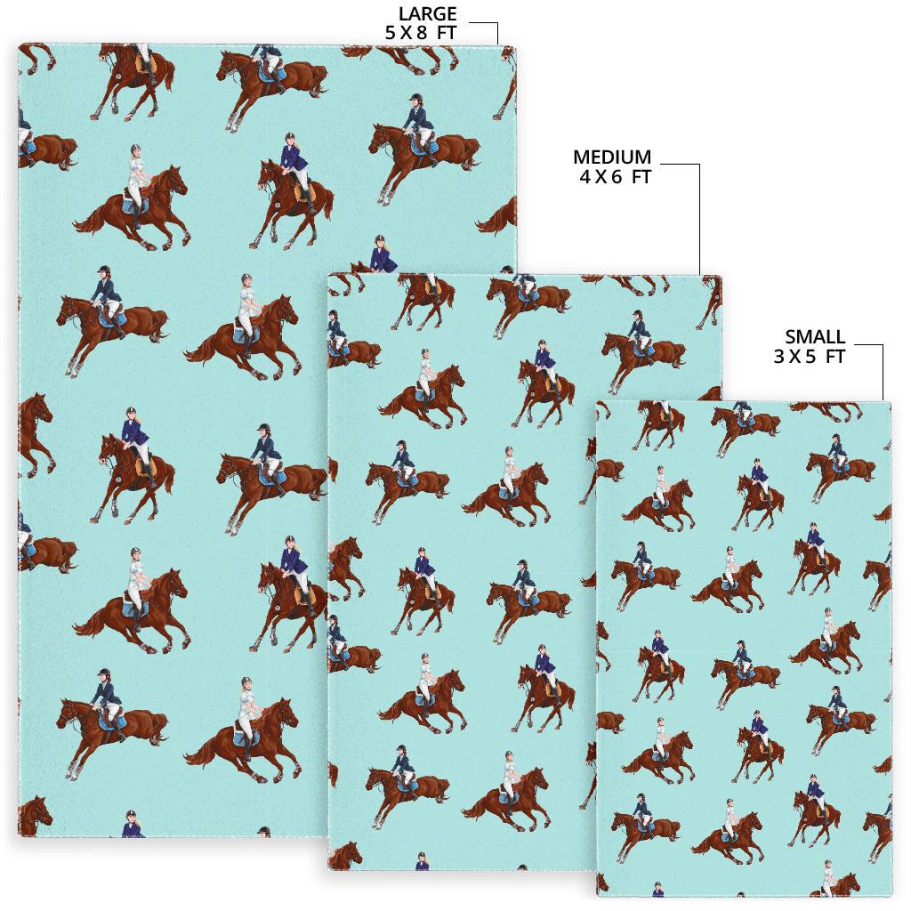 Horses running horses rider pattern Area Rug