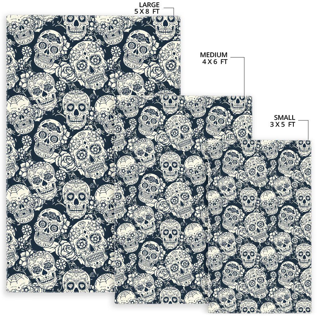 Sugar skull black white pattern Area Rug
