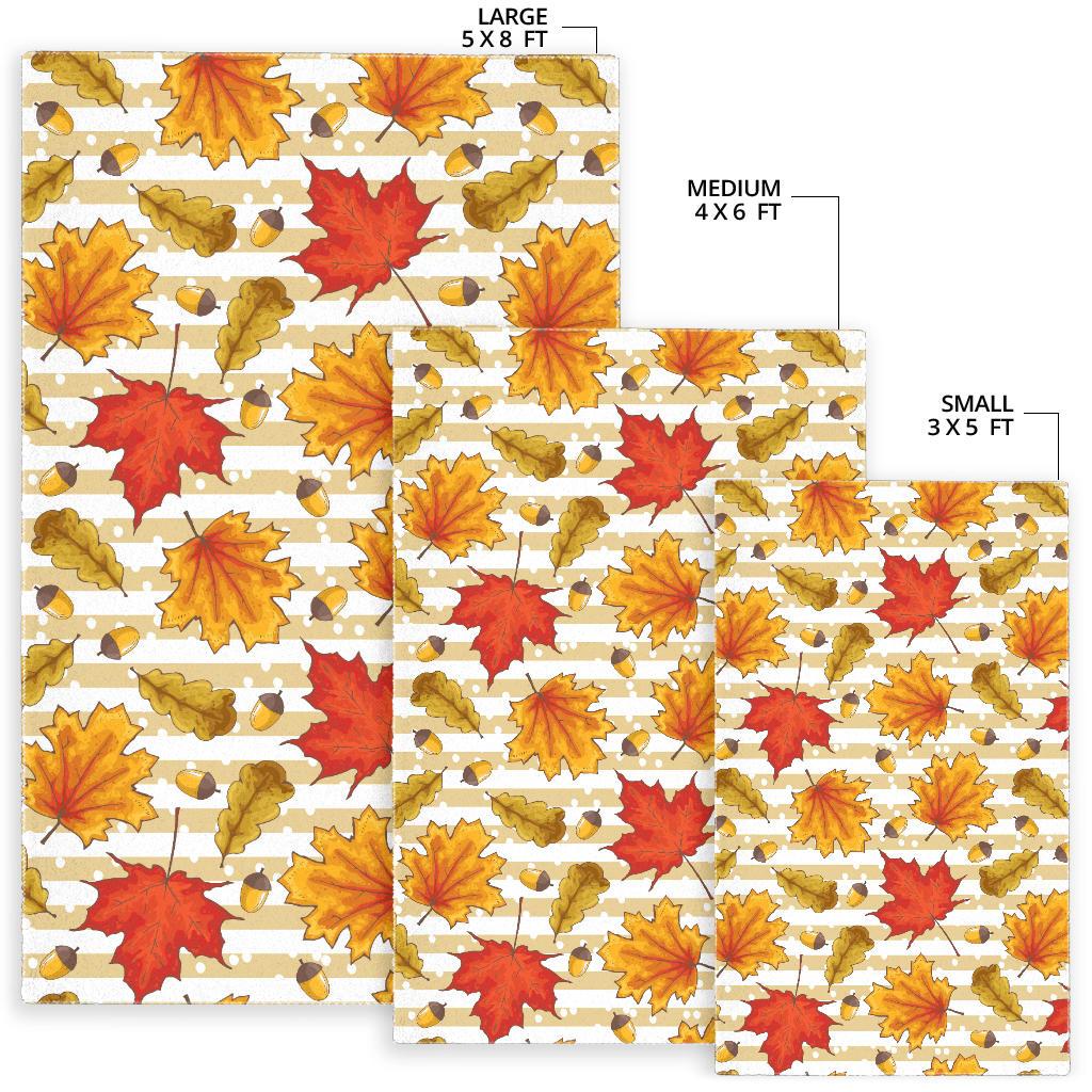 Maple leaf oak leaf acorns beige striped background Area Rug