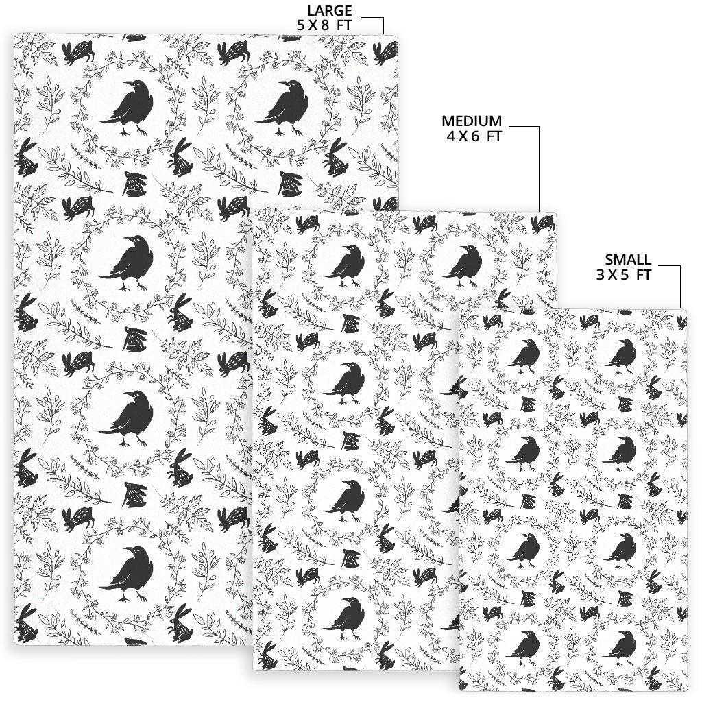 Crows floral wreath rabbit pattern Area Rug
