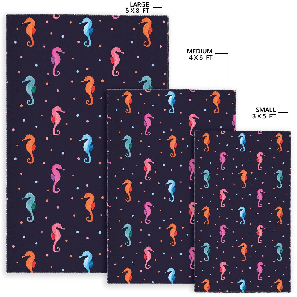Watercolor colorful seahorse pattern Area Rug