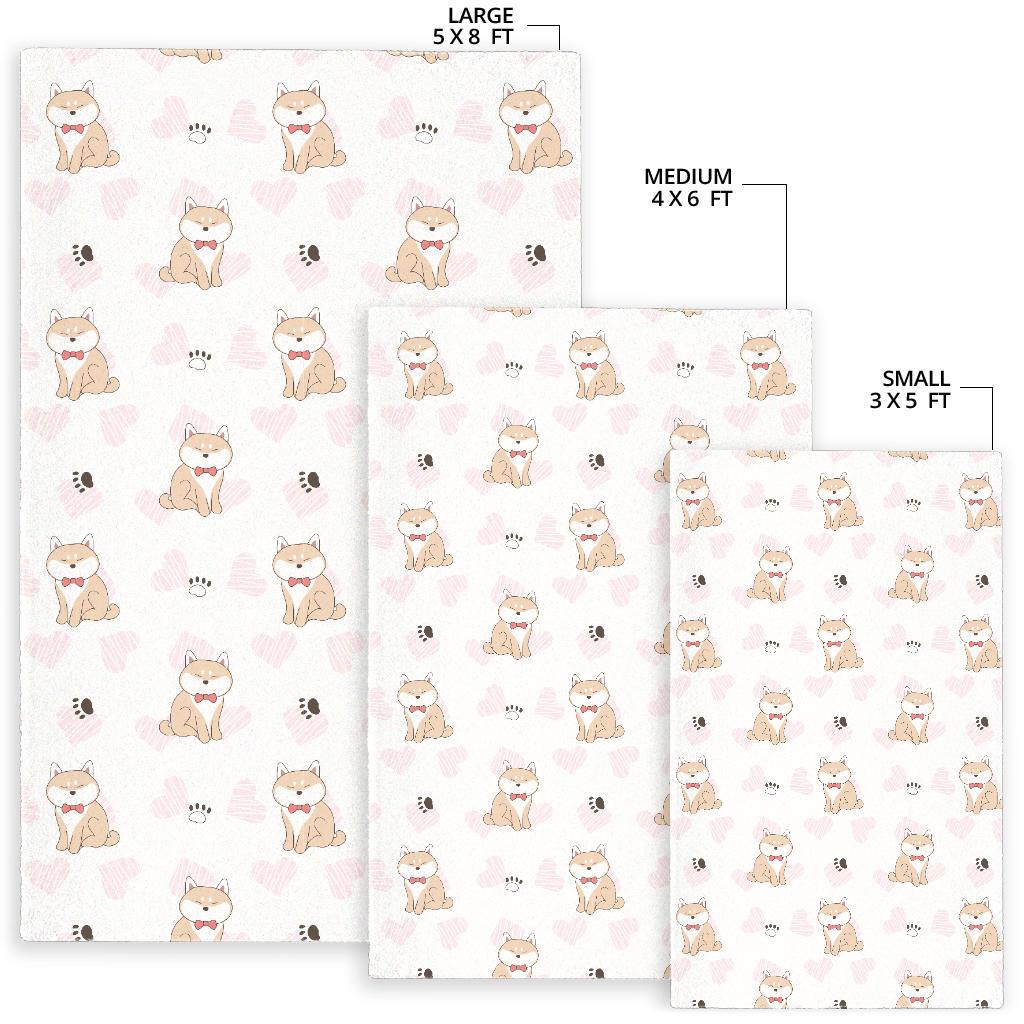 Cute Shiba Inu Heart Pattern Area Rug