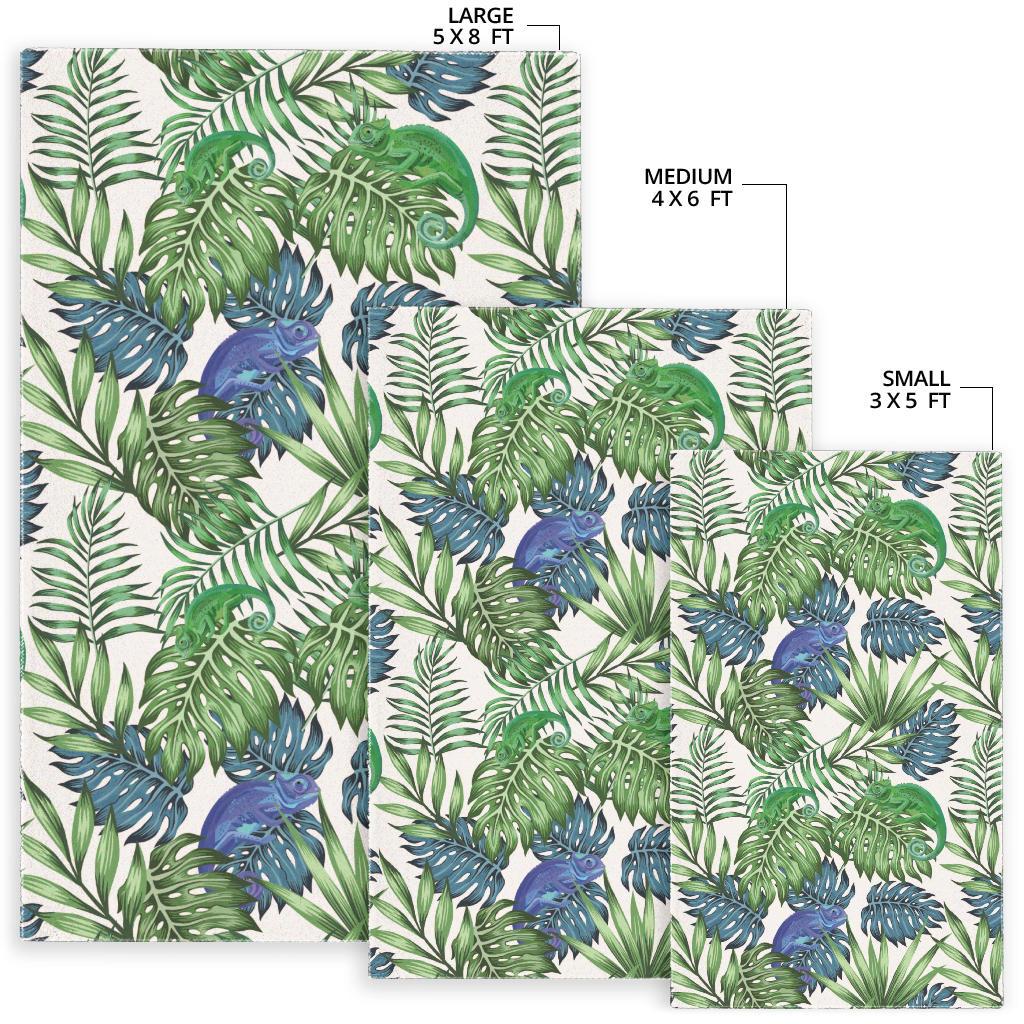 Green Blue Chameleon Lizard Leaves Pattern Area Rug